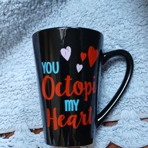 Black Ceramic 'You Octopi My Heart' Mug with Red and Pink Accents